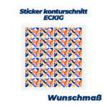 Eckige Sticker mit Konturschnitt – Maßgeschneiderte Sticker im freien Format, präzise geschnitten und mit optionaler Laminierung.